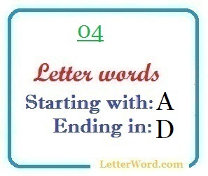 Four letter words starting with A and ending in D